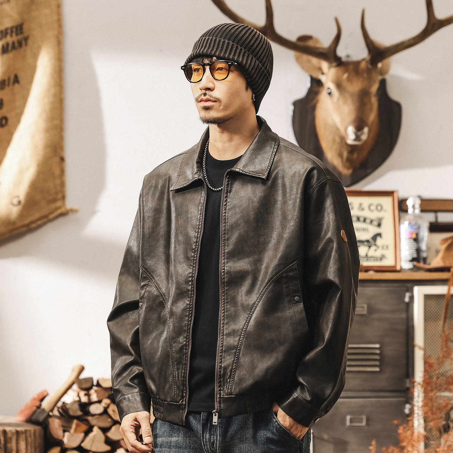 美式重磅復古軟皮衣外套男秋冬2025新款寬鬆潮牌痞帥機車皮夾克男