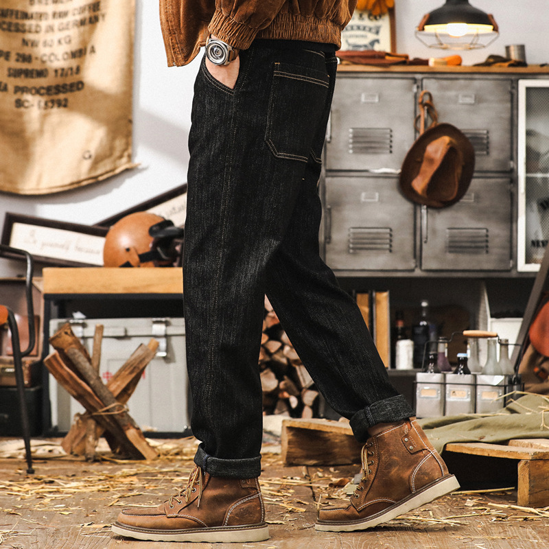 美式復古活性染不掉色牛仔褲男秋季潮牌寬鬆褲子男2024新款休閒褲