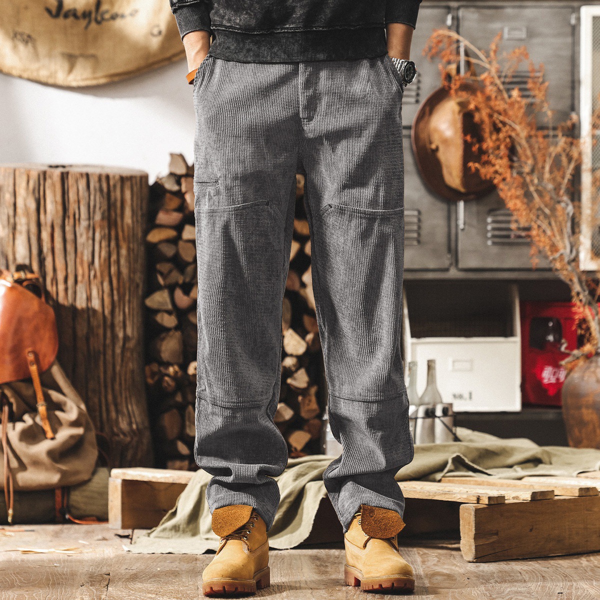 美式復古燈芯絨褲子男士寬鬆長褲春季2026新款潮牌直筒休閒工裝褲