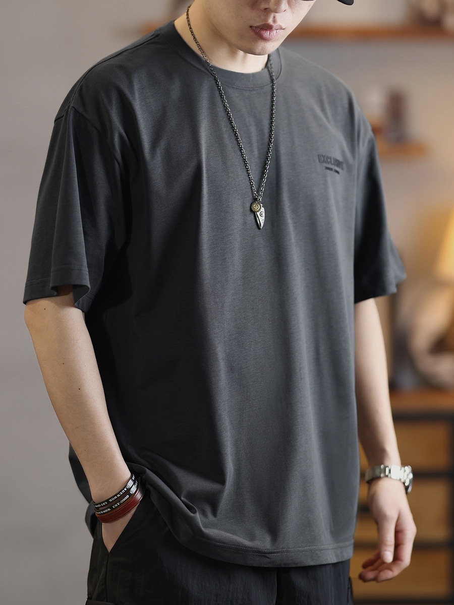 230g重磅短袖T恤男士簡約百搭印花體恤夏季寬鬆圓領半袖上衣T潮流