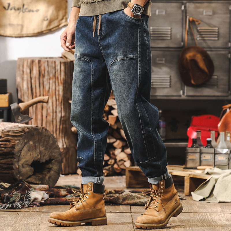美式復古牛仔褲2024新款潮牌男士褲子秋冬款寬鬆直筒水洗休閒褲男