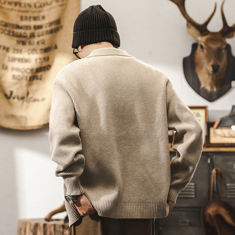 美式重磅復古毛衣男秋冬季慵懶風開衫外套男潮牌日系寬鬆針織衫男