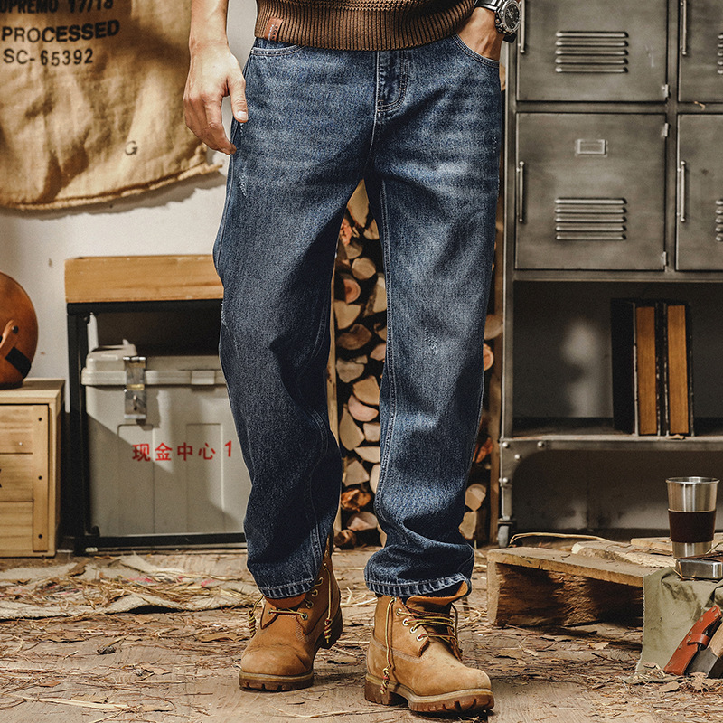 美式重磅復古牛仔褲男款寬鬆潮牌2023秋冬款水洗做舊休閒直筒長褲