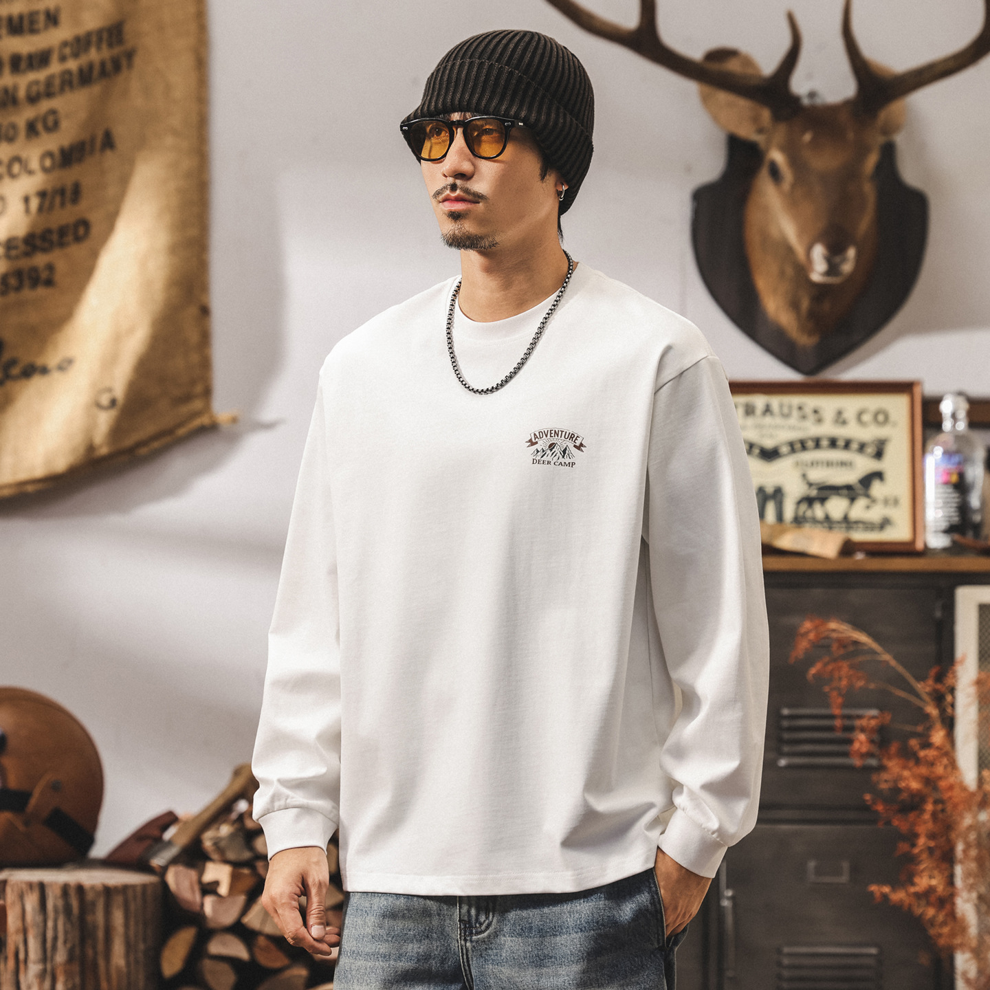 美式復古長袖男t恤2025新款山系男裝300g重磅寬鬆休閒純棉上衣男T