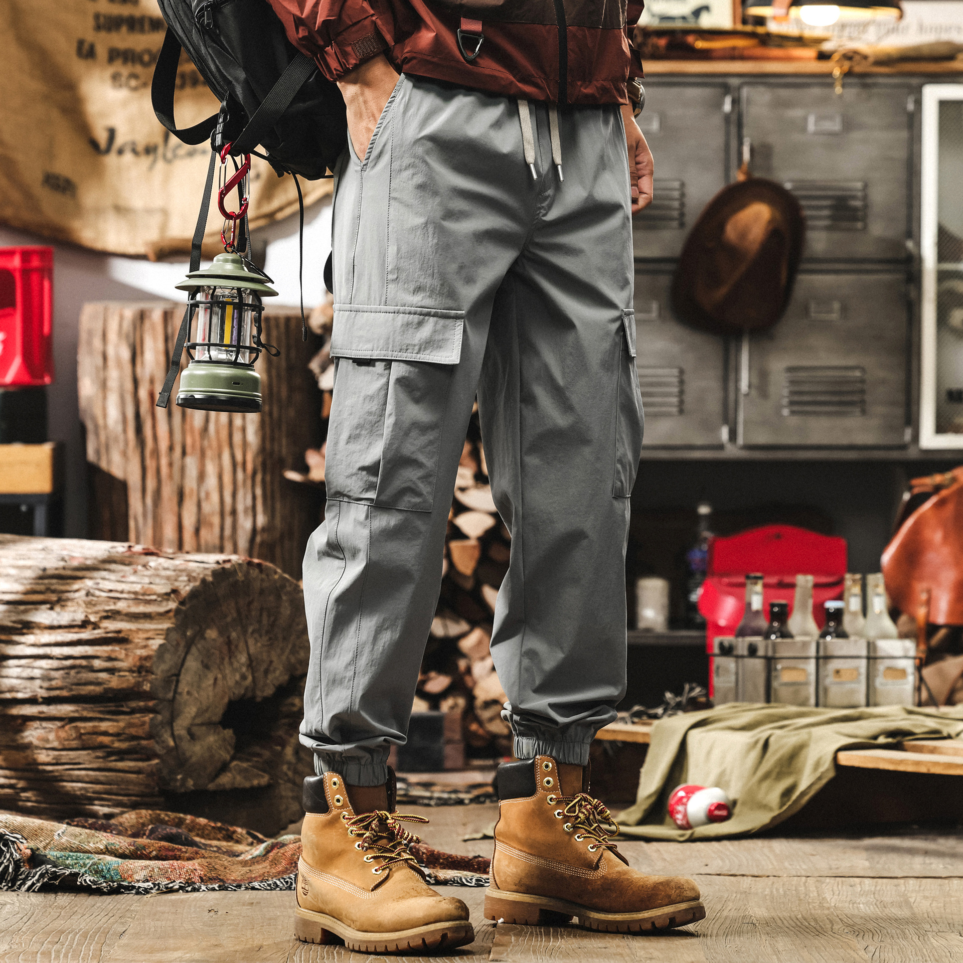 夏季薄款冰絲涼感褲子男寬鬆大碼2025新款徒步長褲戶外工裝休閒褲