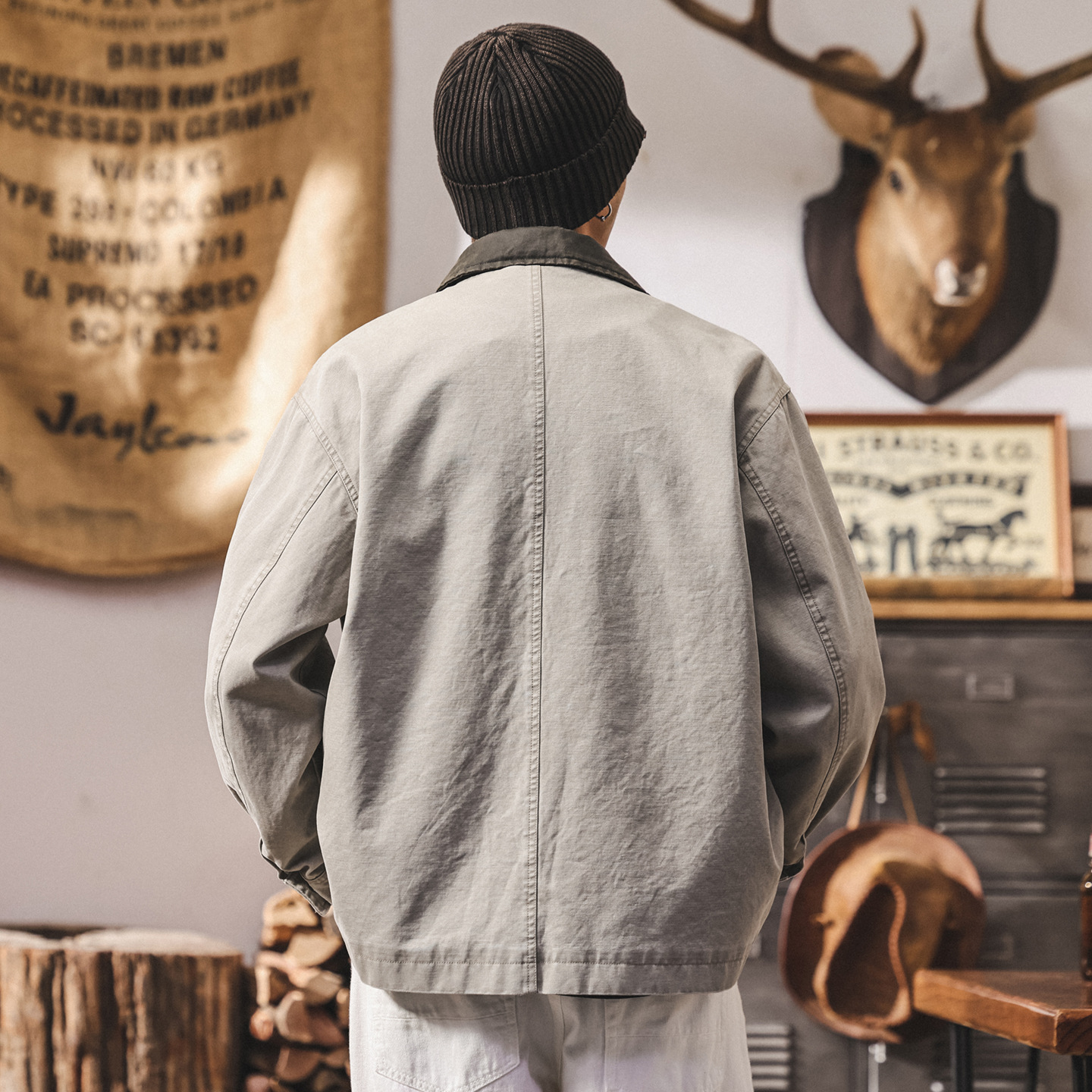 美式復古重磅工裝外套男春秋寬鬆潮牌男士硬漢休閒秋季教練夾克潮