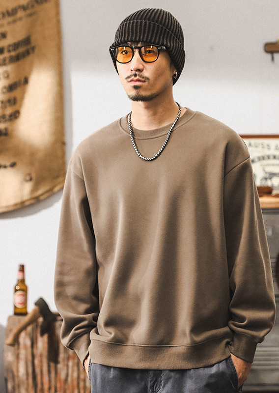 美式360g重磅圓領衛衣男潮牌寬鬆簡約百搭上衣男士秋冬款休閒外套