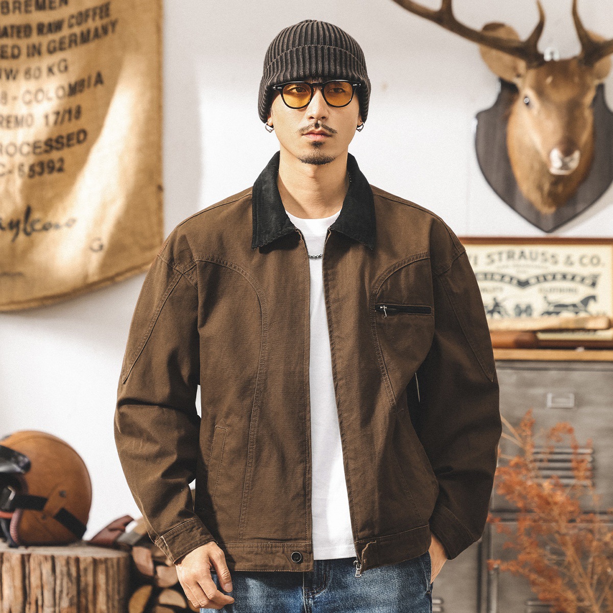 美式復古底特律夾克男款春季2026新款潮牌休閒寬鬆潮流春秋外套男