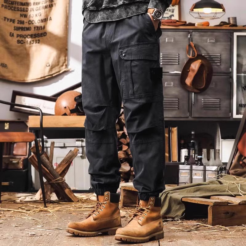 美式復古重磅工裝褲子男潮牌戶外機能束腳褲秋季男士寬鬆休閒長褲