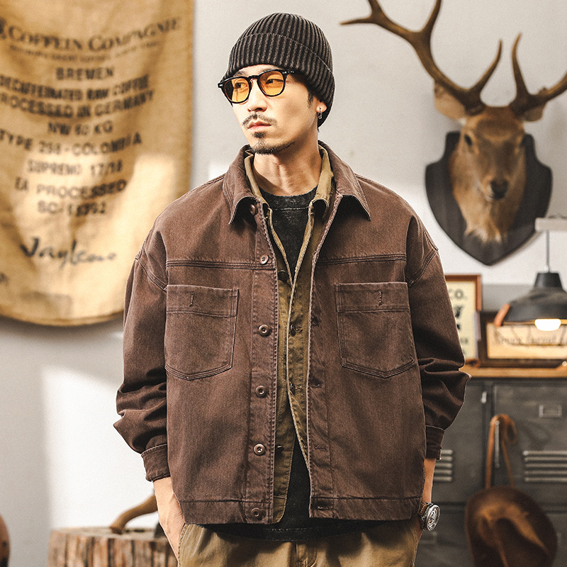 美式復古重磅軍綠色工裝外套男秋季2024新款潮流硬漢寬鬆休閒夾克