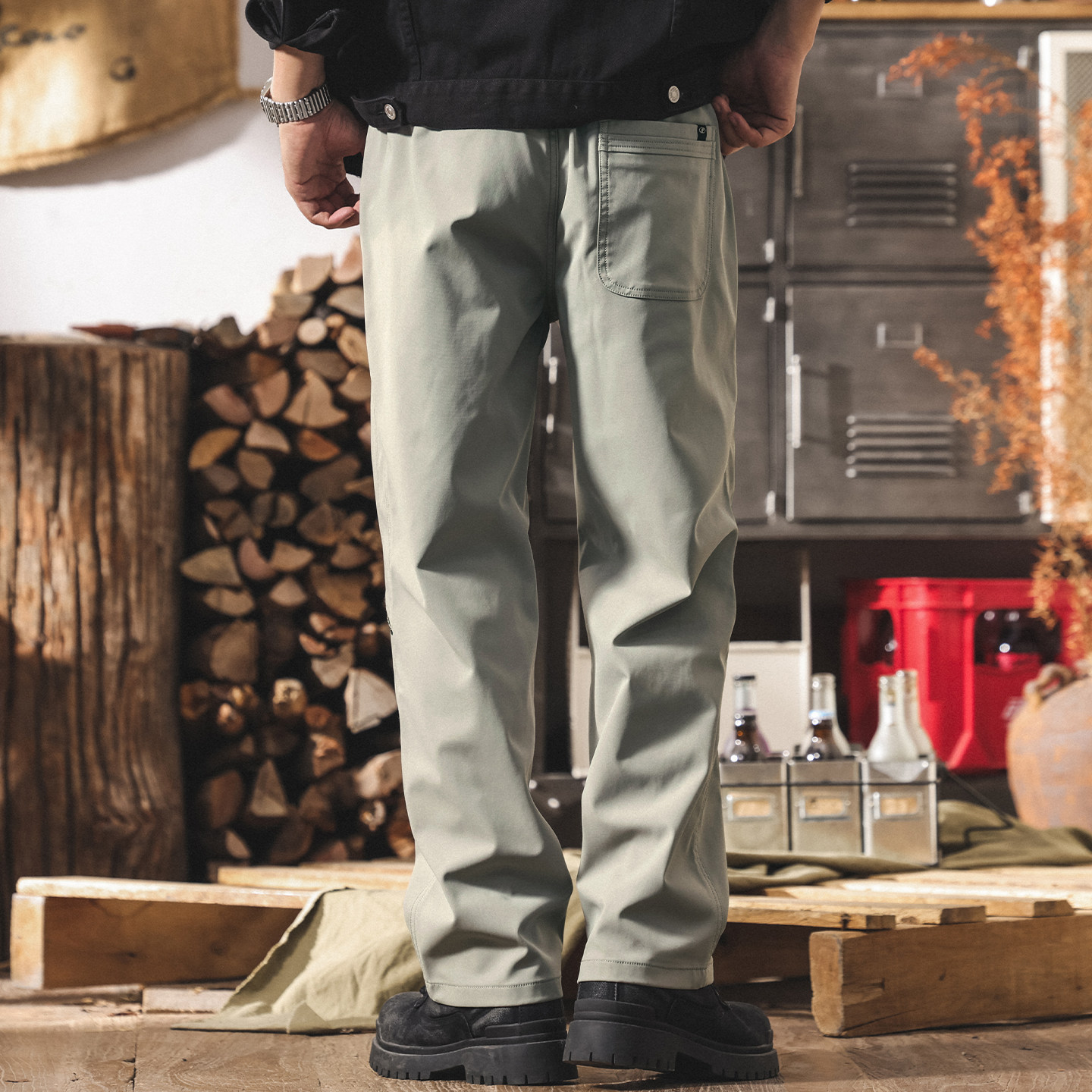 美式復古山系戶外工裝褲男冬季加厚直筒褲子加絨寬鬆男士休閒長褲