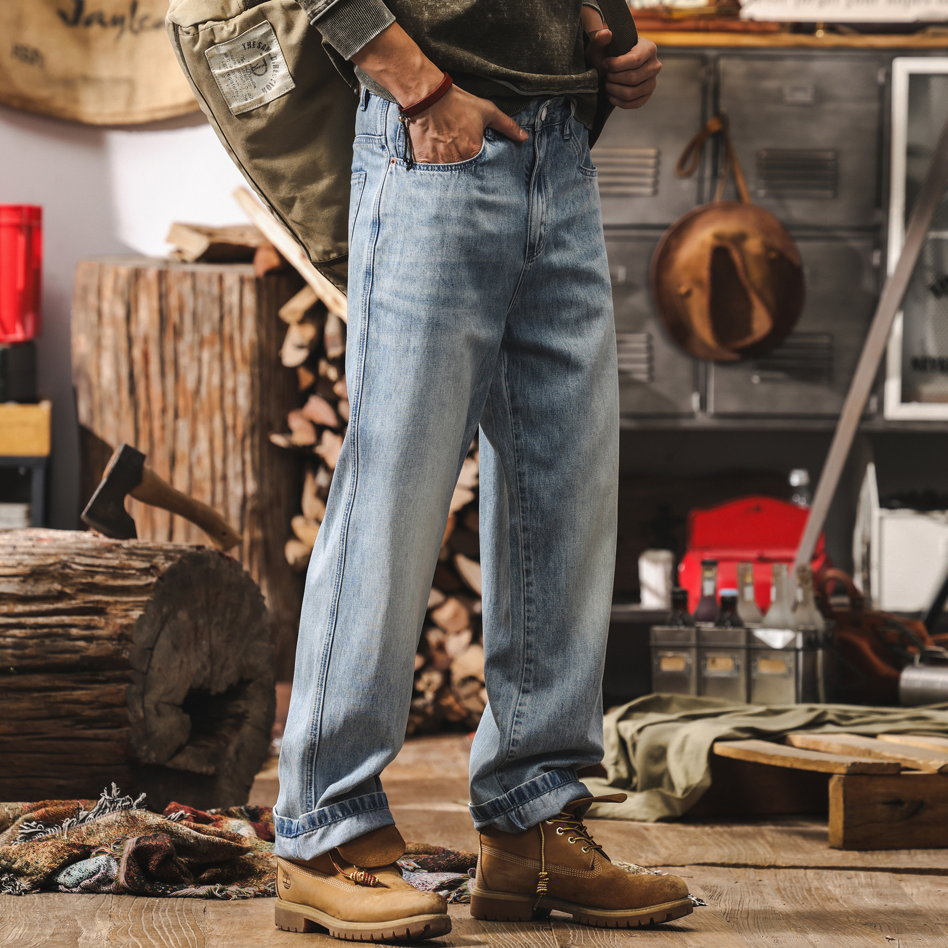 萊賽爾牛仔褲男直筒2025新款夏季薄款美式復古褲子男春季休閒長褲