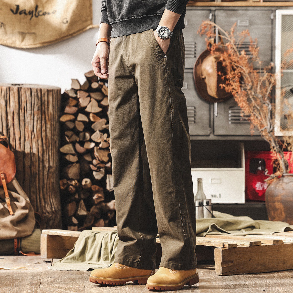美式復古長絨棉工裝褲子男春季2026新款寬鬆直筒潮牌男士休閒長褲