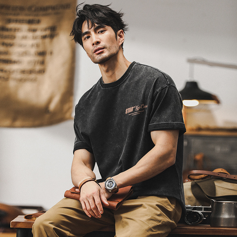 美式重磅短袖T恤男夏季寬鬆大碼潮牌2024新款水洗復古半袖男體恤