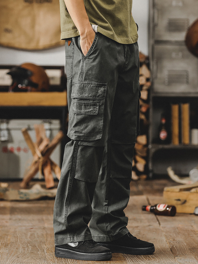 美式重磅復古工裝褲子男寬鬆直筒機能傘兵戶外獵裝戰術男士休閒褲