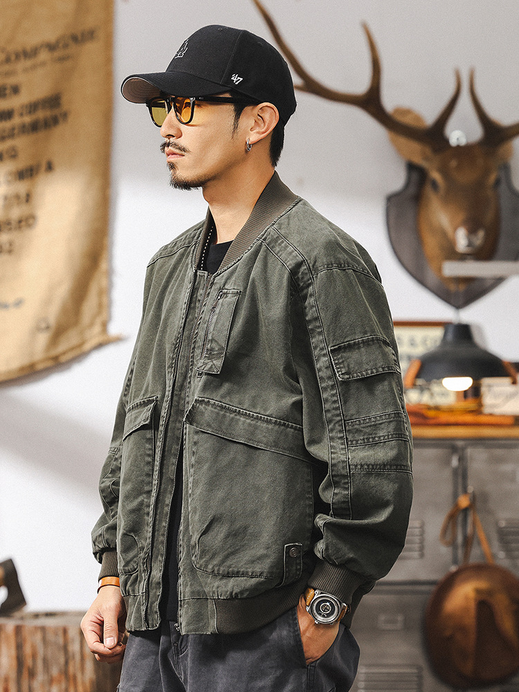 美式復古水洗做舊外套男春秋潮牌2025新款阿美咔嘰工裝飛行員夾克