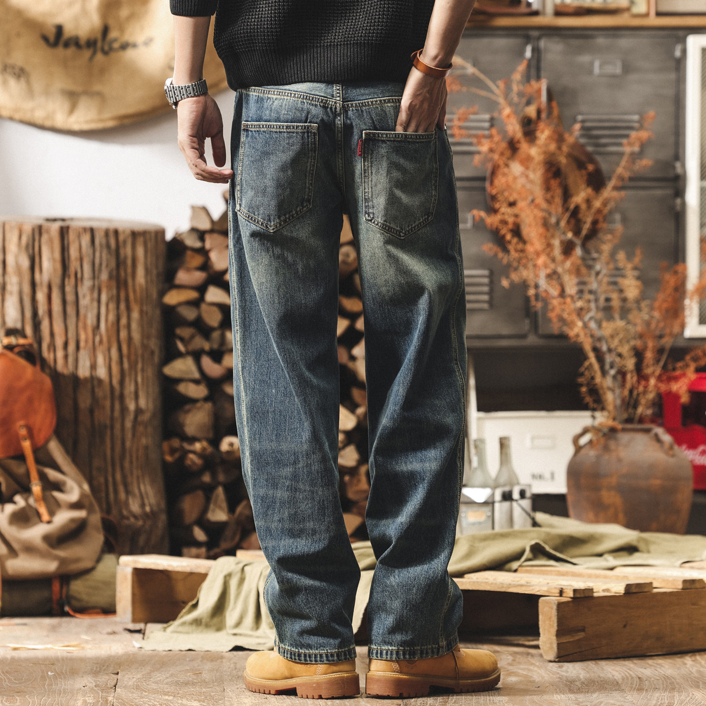 美式復古水洗直筒牛仔褲男士2026春季潮牌高街闊腿褲寬鬆休閒褲子
