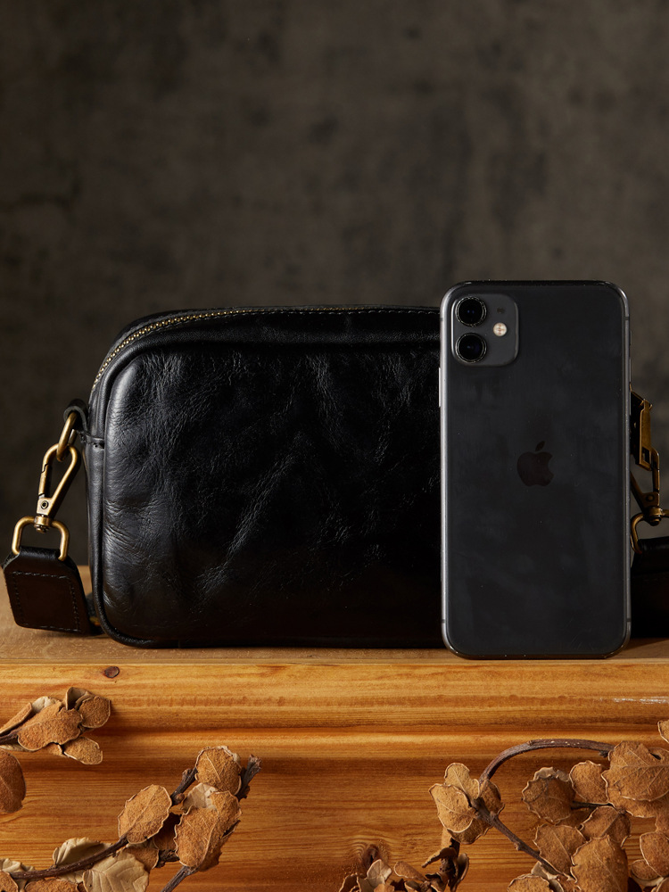 手工真皮手拿包男士多功能復古個性手包植鞣牛皮單肩斜挎包手機包