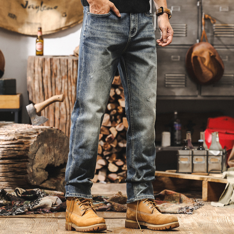 美式復古經典水洗牛仔褲男直筒2024新款男士褲子簡約彈力休閒長褲