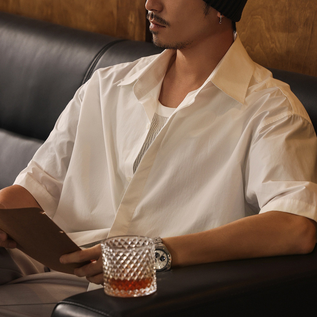 美式復古長絨棉極簡風短袖襯衫男夏季潮牌寬鬆商務休閒白色襯衣男