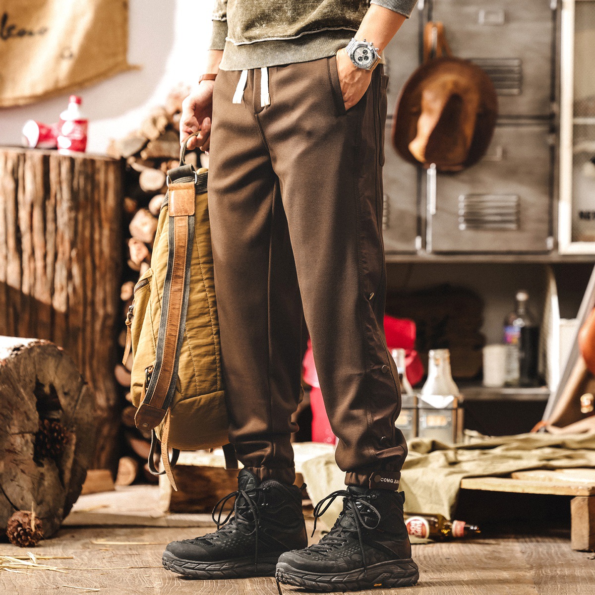 美式重磅復古休閒褲子男秋季2025新款男士衛褲潮牌拼接運動束腳褲