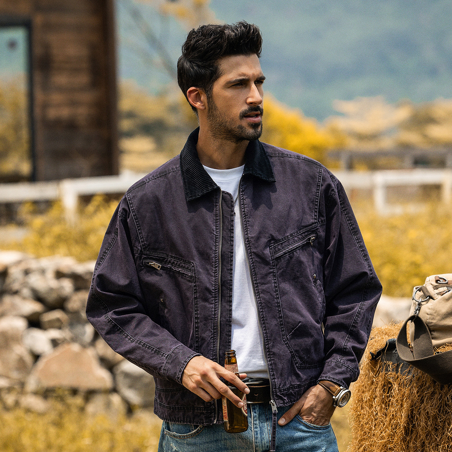 美式復古工裝夾克男短款寬鬆機車服春季新款機能硬漢獵裝男士外套