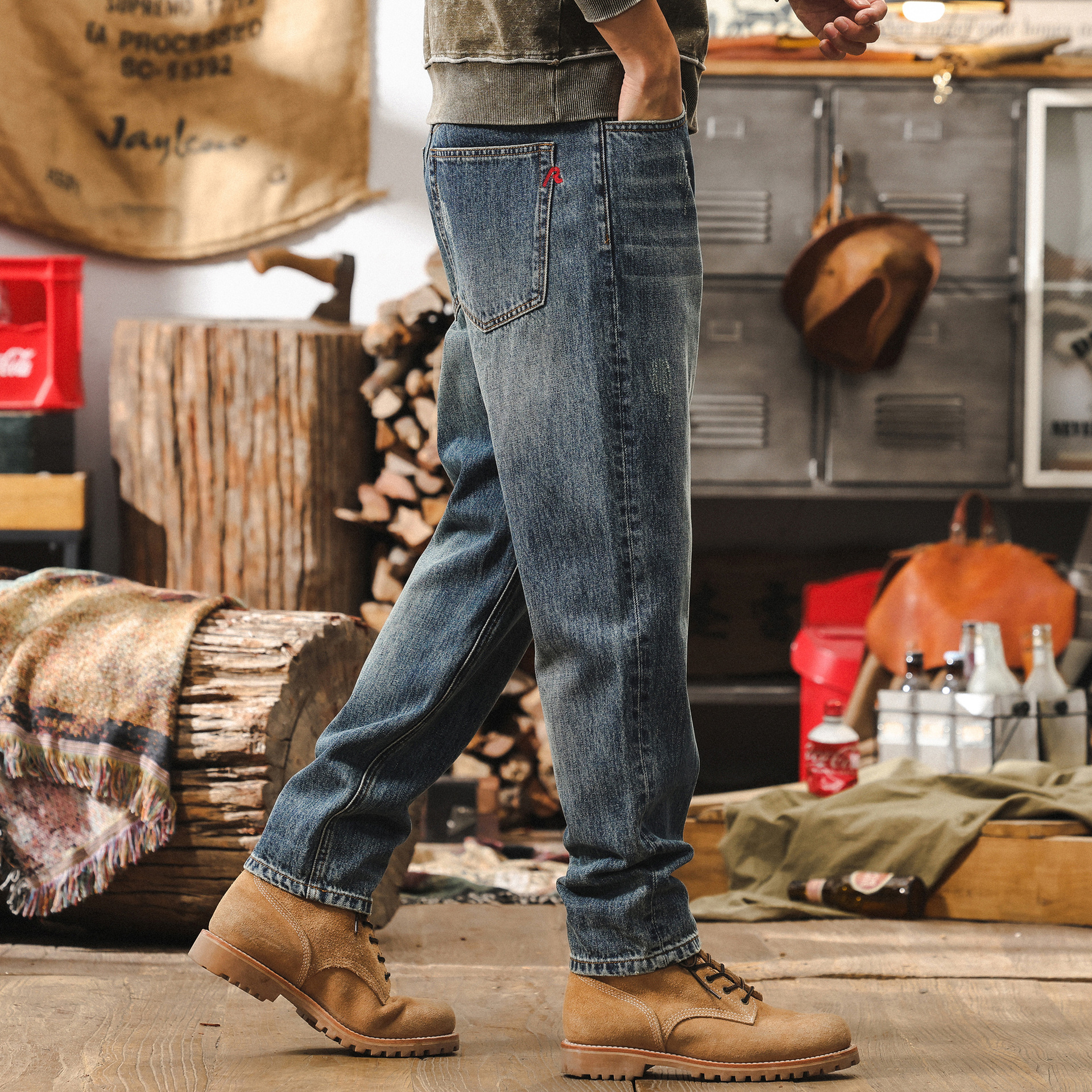 美式復古做舊水洗牛仔褲男款夏季寬鬆直筒褲子男潮牌錐形休閒長褲