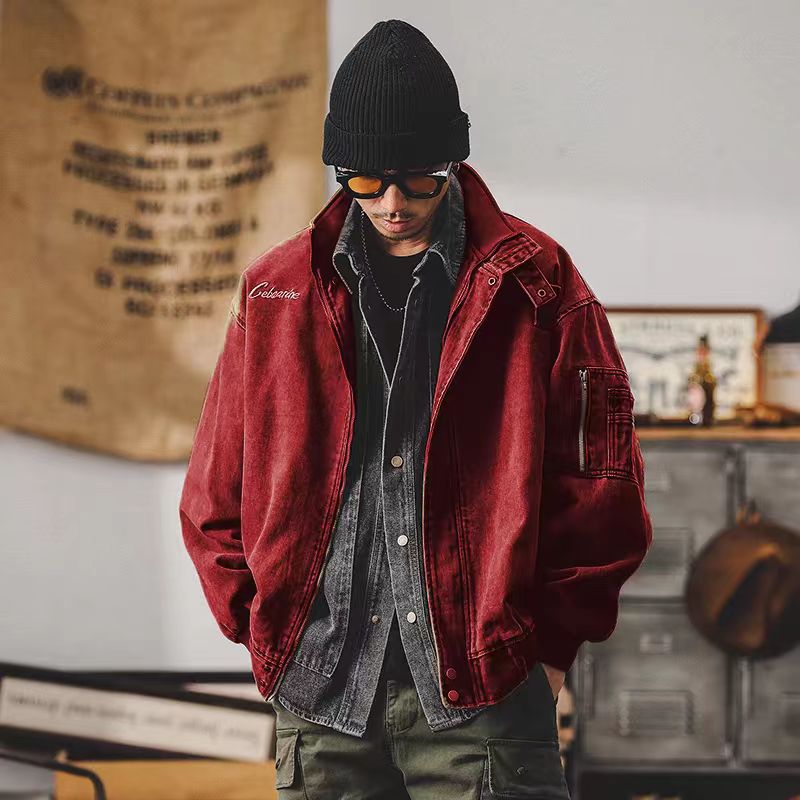 美式重磅復古夾克男春季2024新款寬鬆潮牌硬漢戶外工裝外套男春秋