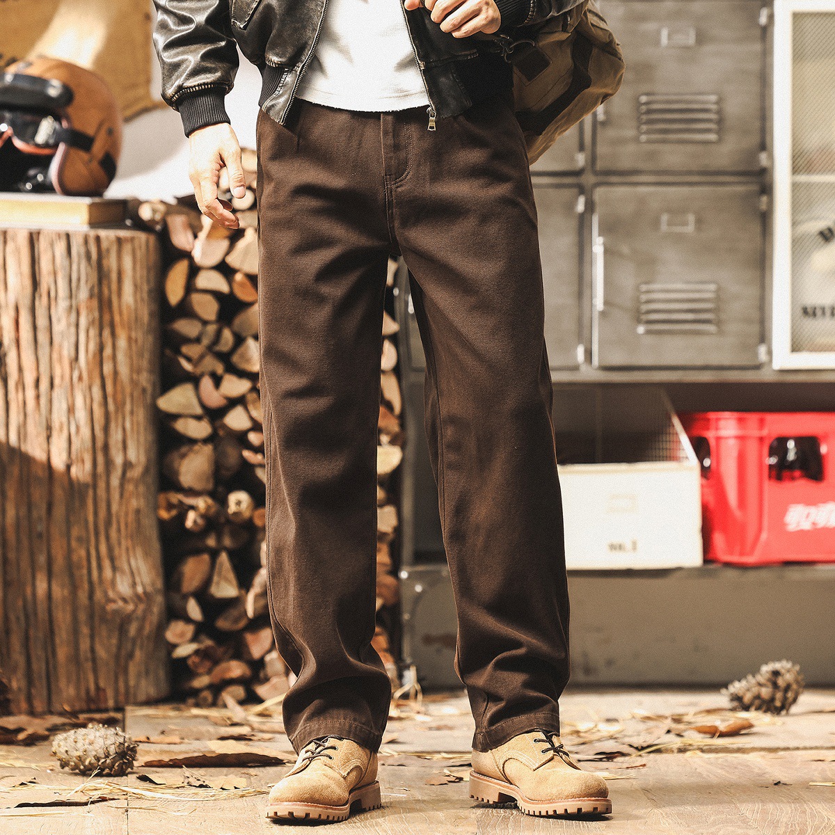 美式復古卡其色工裝褲子男款秋季潮牌男士長褲新款寬鬆直筒休閒褲