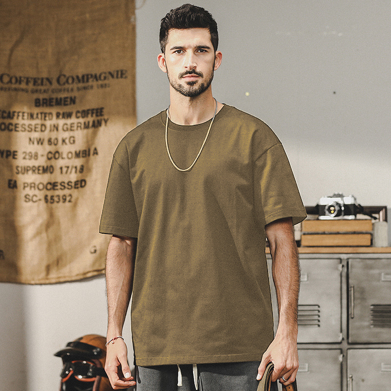 32支雙紗爽滑棉250g重磅基礎純色圓領短袖T恤男夏季寬鬆百搭小白t