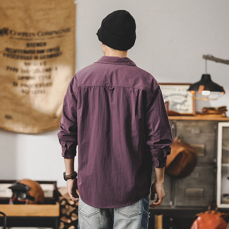 美式山系工装衬衫男长袖2024新款拉链口袋机能户外休闲衬衣男上衣