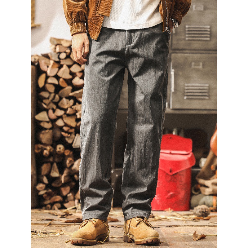 美式復古簡約休閒褲子男秋季新款潮牌直筒菸灰色工裝褲男寬鬆長褲