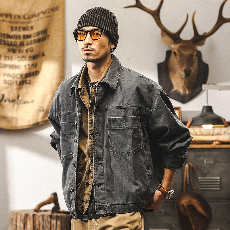 美式復古重磅工裝外套男秋季2024新款潮流痞帥硬漢潮流休閒夾克男