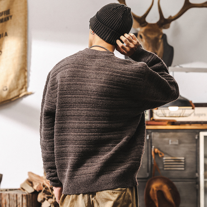 美式復古850g重磅亨利領毛衣男冬季加厚針織衫慵懶風男士秋冬外套