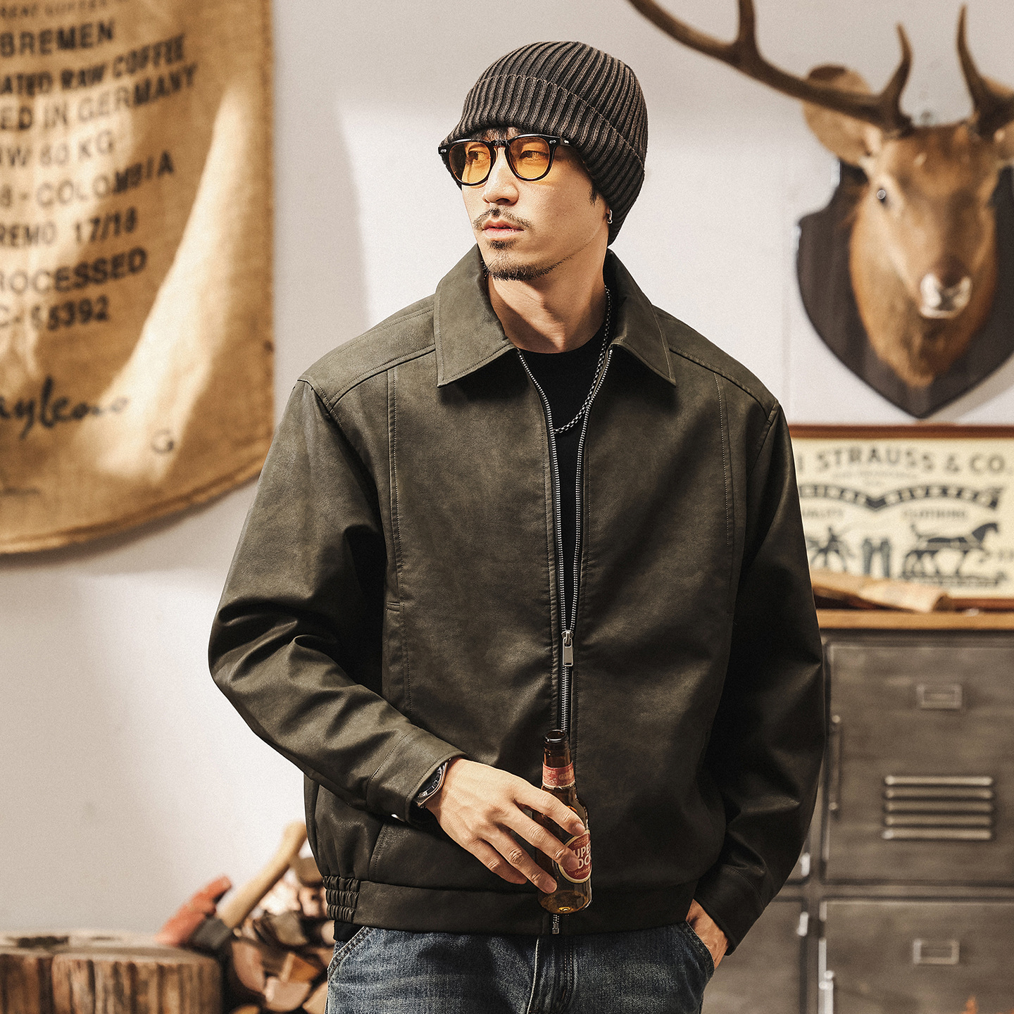 美式復古廢土風做舊皮衣外套男春秋新款寬鬆潮流帥氣飛行員皮夾克