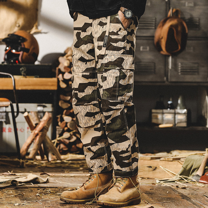美式重磅復古工裝褲子男秋冬款2024年新款潮牌寬鬆直筒迷彩休閒褲