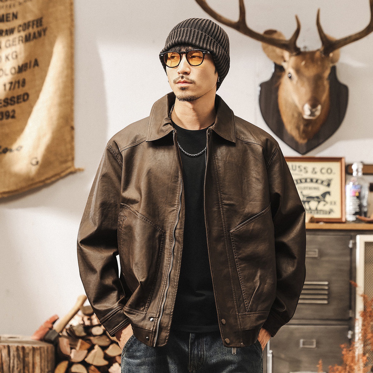 美式復古秋季皮夾克男2025新款寬鬆潮牌機車春秋款水洗皮衣外套男