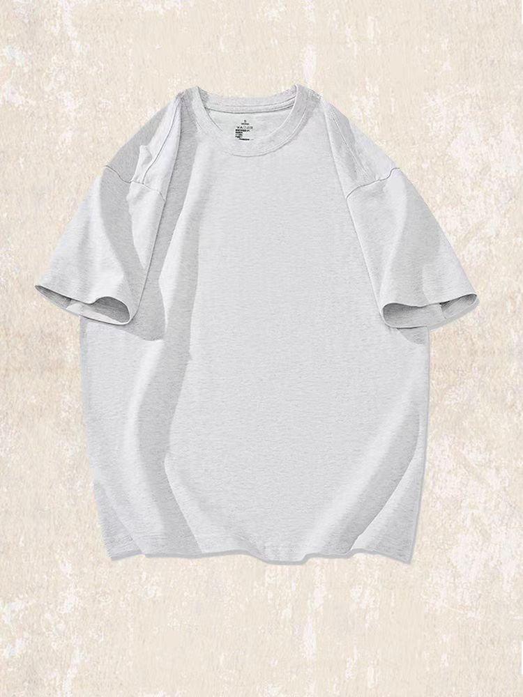 32支雙紗爽滑棉250g重磅基礎純色圓領短袖T恤男夏季寬鬆百搭小白t
