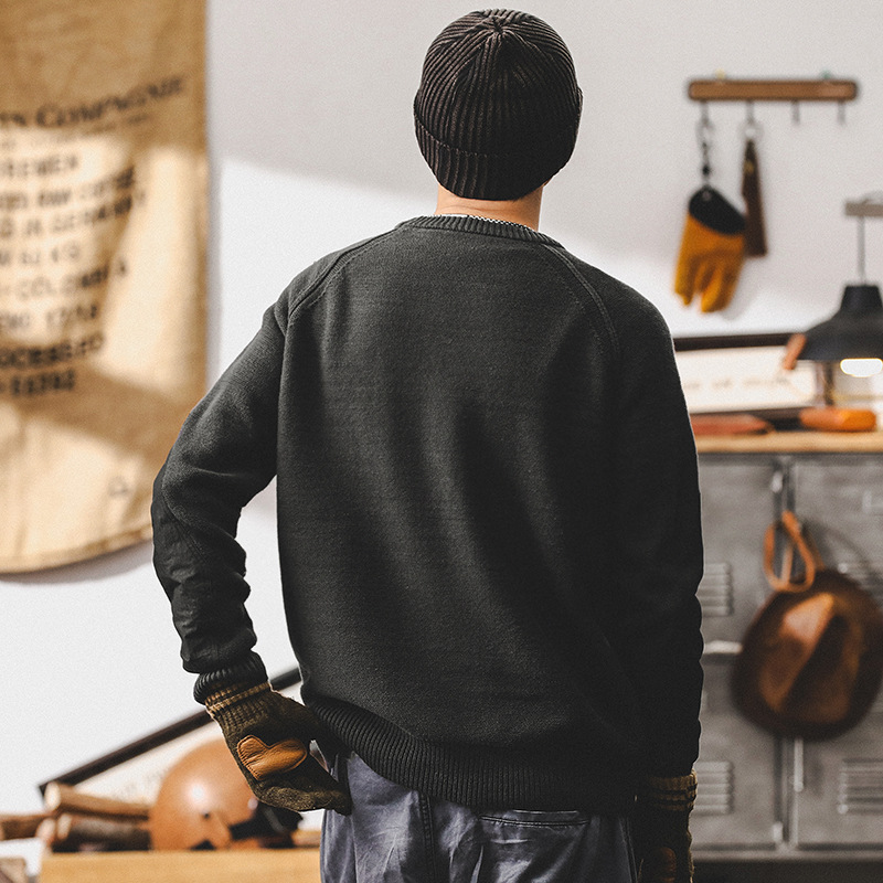 美式重磅復古毛衣男秋冬款加厚口袋設計款潮牌寬鬆大碼男士針織衫