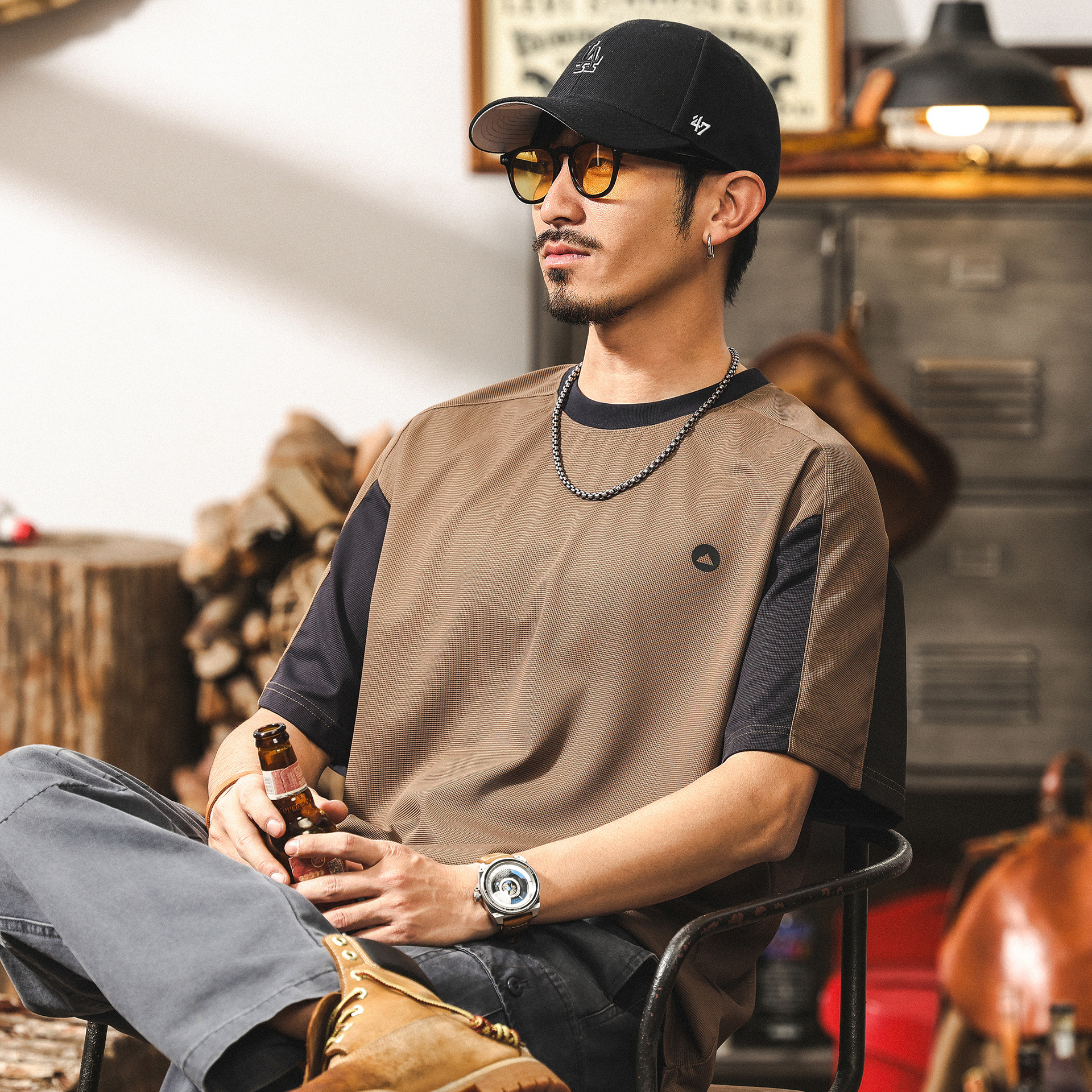 涼感冰絲薄款短袖男款夏季T恤男潮牌抗皺免燙戶外騎行運動速乾衣