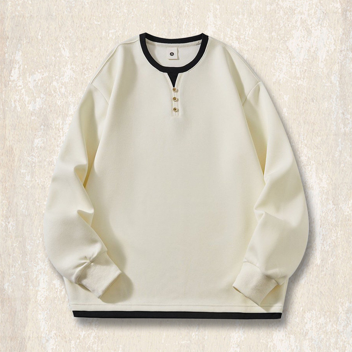 美式復古亨利領假兩件t恤男長袖春秋新款潮牌重磅衛衣寬鬆上衣男