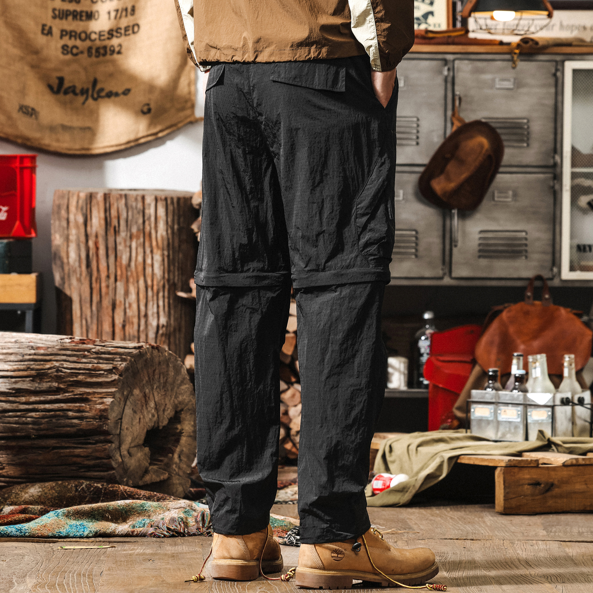 山系機能可拆卸工裝褲子男夏季薄款冰絲速幹褲寬鬆戶外徒步休閒褲