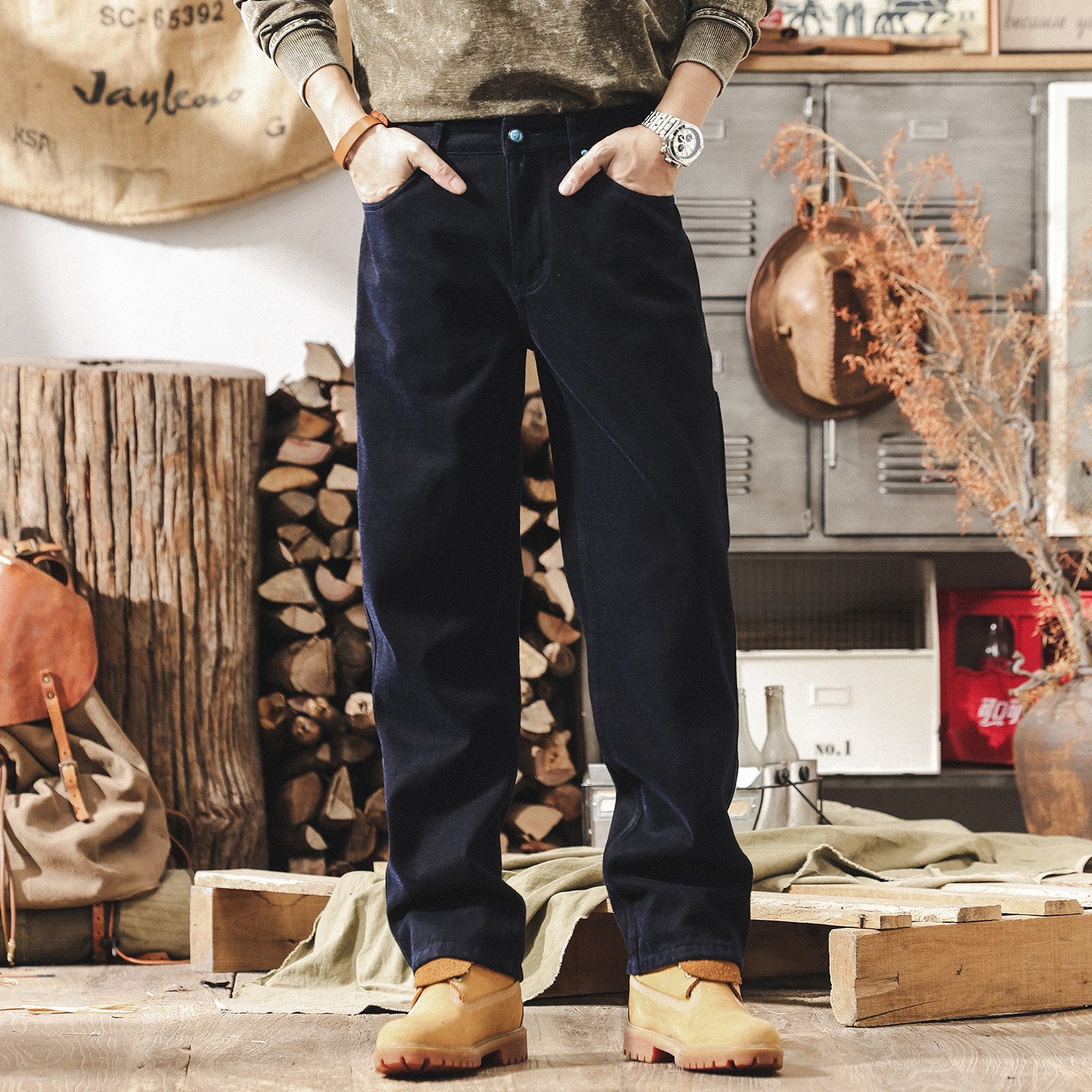 美式復古重磅雪尼爾褲子男冬季厚款潮牌牛仔褲男士寬鬆直筒休閒褲