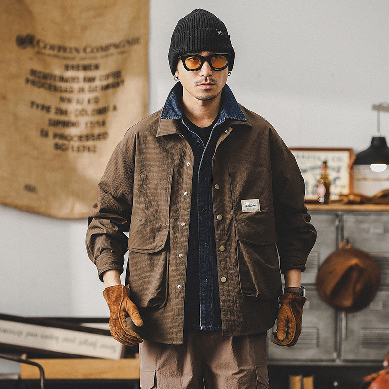 美式復古高級感戶外襯衫男長袖春季輕防水獵裝教練戰術夾克外套男