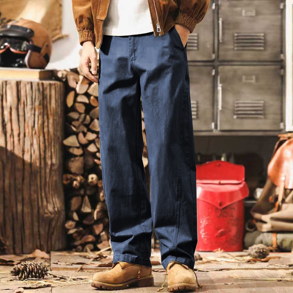 美式復古淺灰色工裝褲子男2025新款春秋闊腿長褲男寬鬆直筒休閒褲