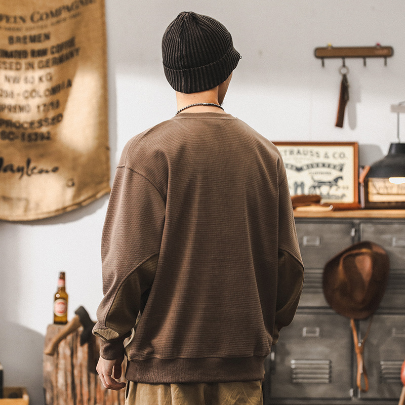 美式復古簡約430g重磅衛衣男秋季新款潮牌撞色肌理感男款休閒上衣