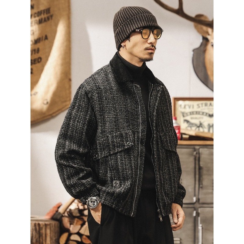 高級感仿羊毛小香風夾克男春秋美式潮流帥氣寬鬆秋冬款燈芯絨外套