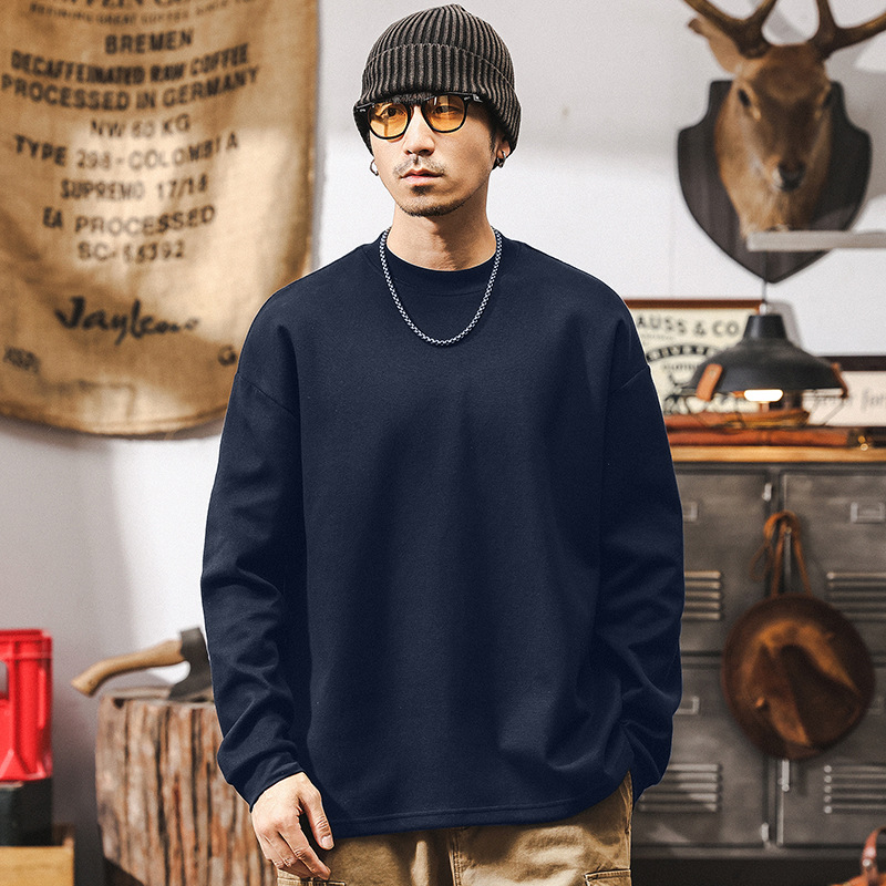 美式復古300g重磅磨毛長袖T恤男春季2025新款寬鬆簡約白色衛衣男