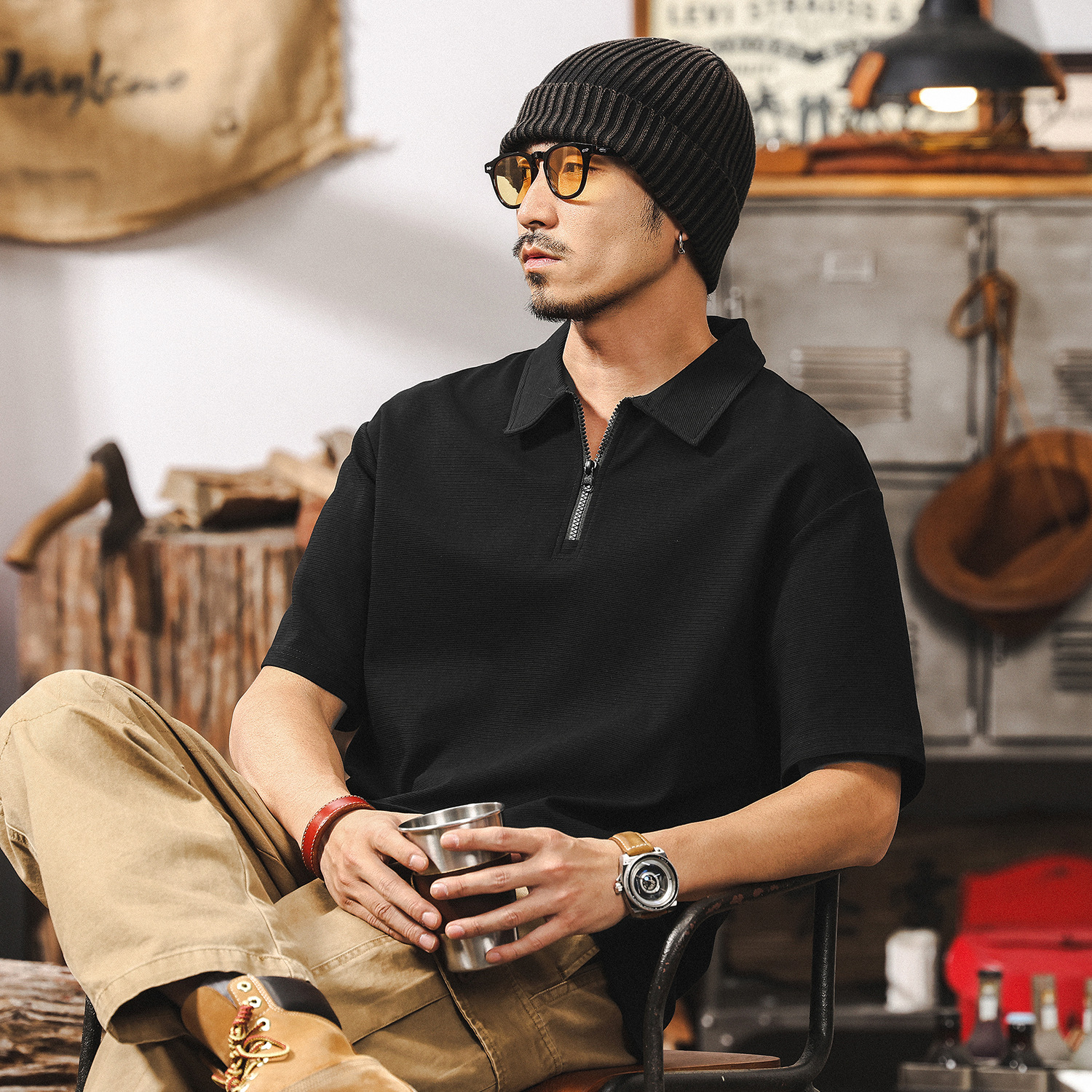 【涼感科技】梯級肌理感短袖男夏季polo衫男2025新款寬鬆翻領T恤