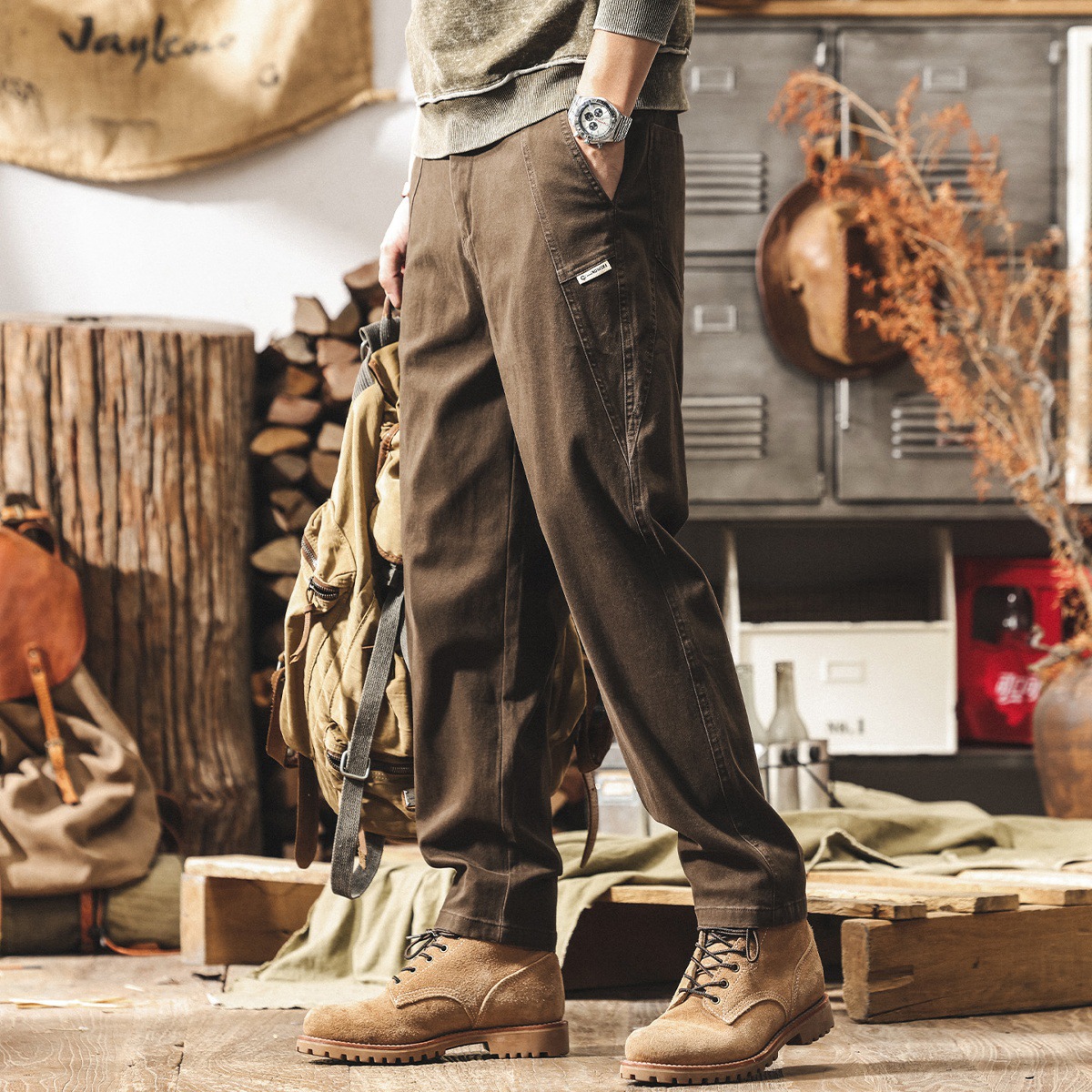 美式復古加絨工裝褲男款2025冬季潮牌直筒男士褲子加厚寬鬆休閒褲